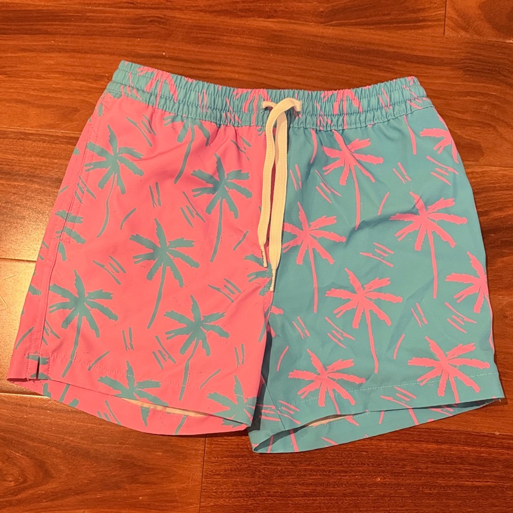 Chubbies Pink and Blue Palm Swim Trunks